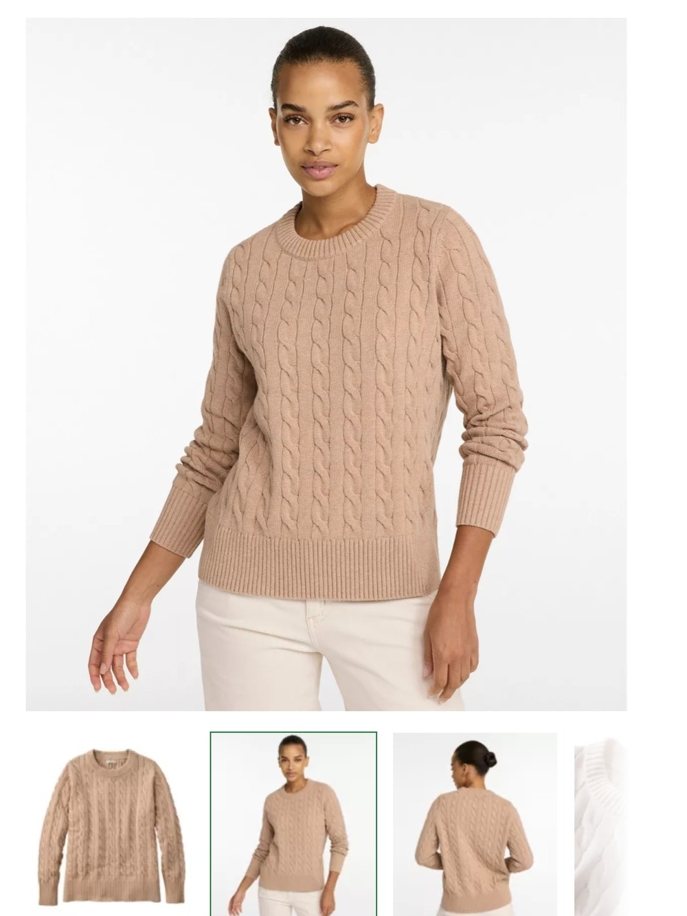 L.L. Bean Women’s Cable Crewneck Sweater - Khaki Heather Size S